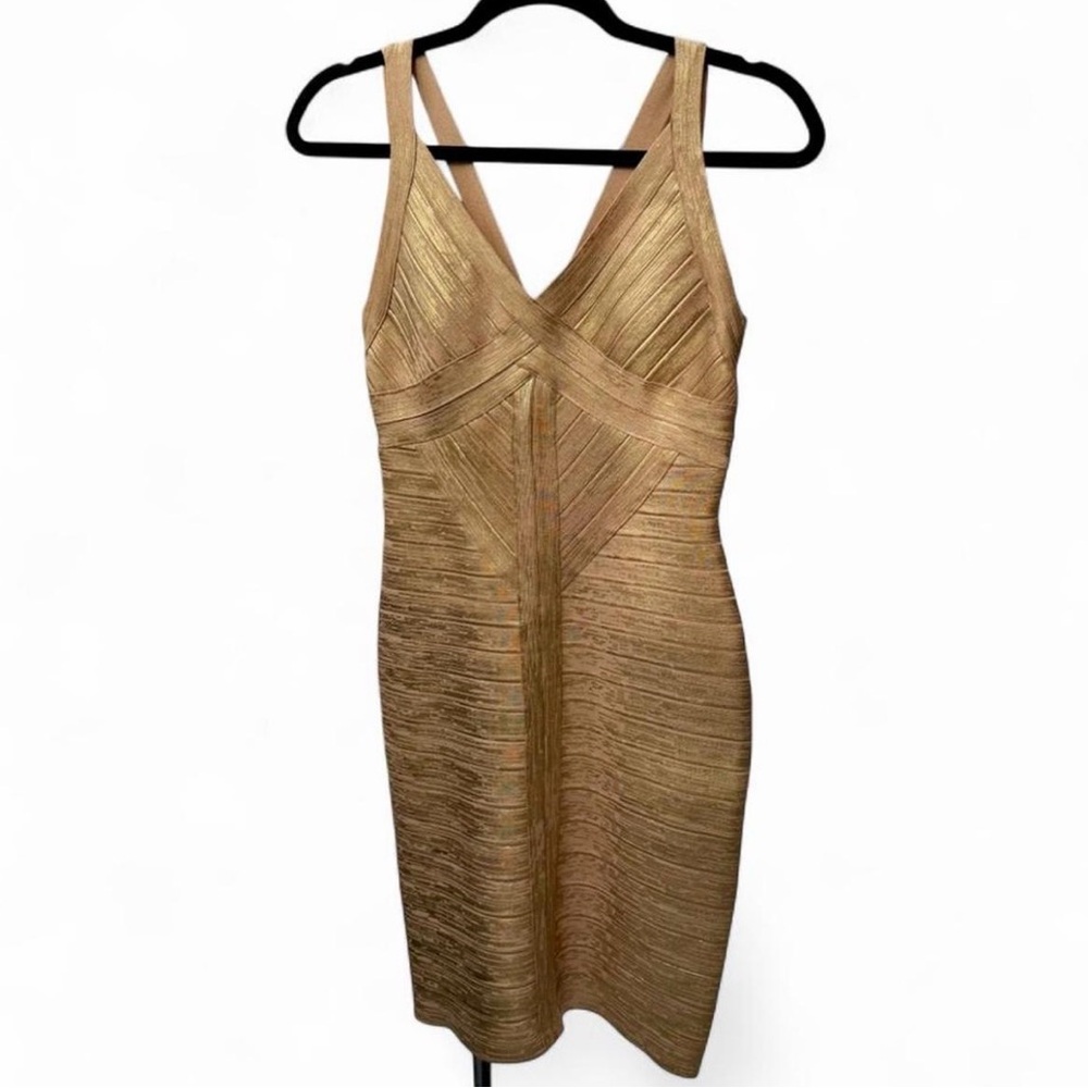 Metallic Gold Sculpted Bandage Bodycon Dress
